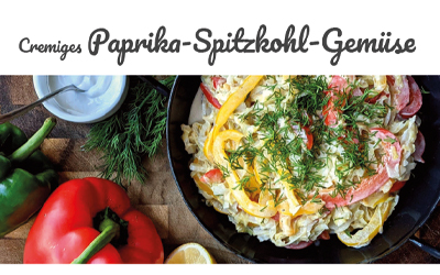 Cremiges Paprika Spitzkohl Gemuese Abendessen gesund und einfach